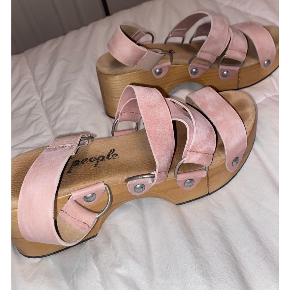 Free people pink leather clog heals